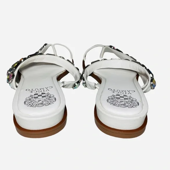 Vince Camuto Bejeweled Sandals Ambridil White Leathers shoes Toe Loop - Picture 7 of 10